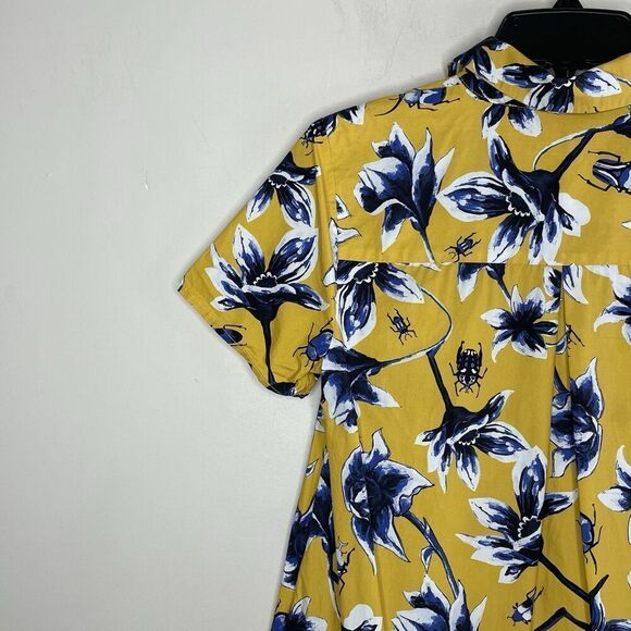 OSMAN YOUSEFZADA Beetle Print Shirtdress Women 2 Yellow Floral Scarab Cotton - Picture 13 of 16